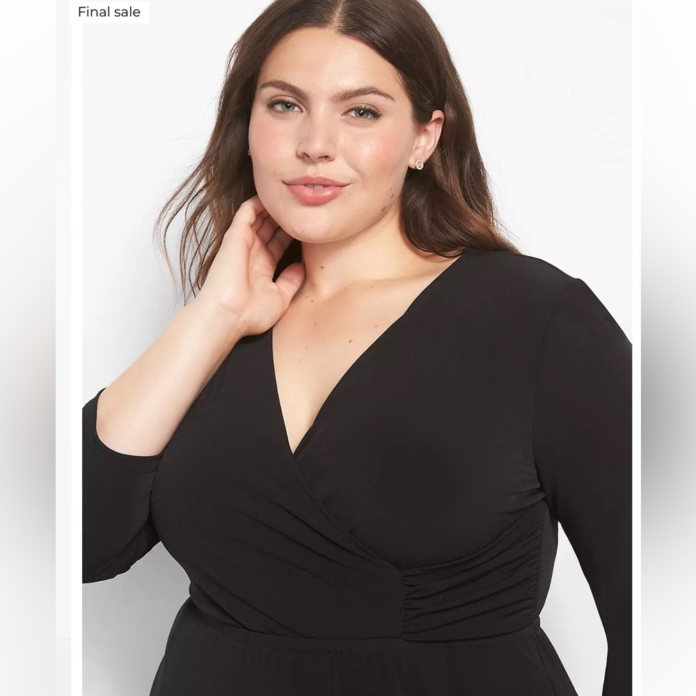 Lane Bryant black 3/4-Sleeve Surplice Fit & Flare Dress 18/20. - Picture 3 of 13
